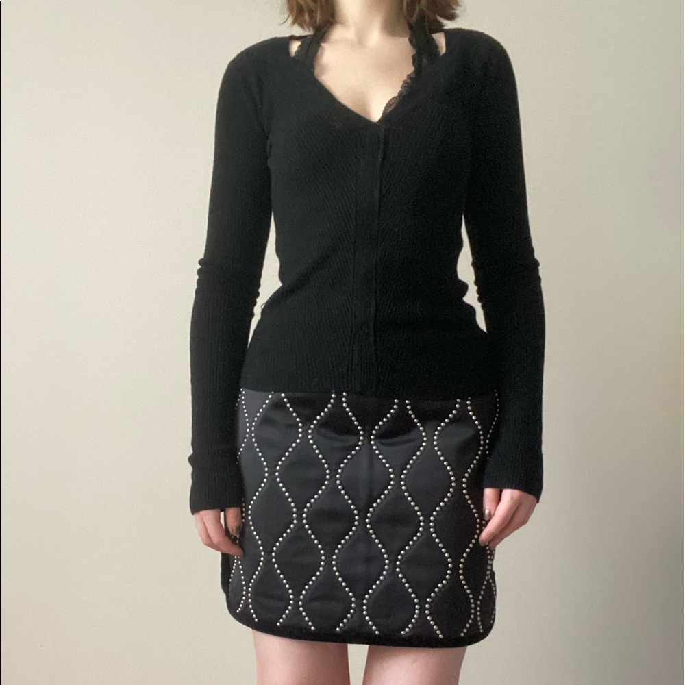 ALEXANDER WANG HOUR GLASS STUDDED BLACK SATEEN SKIRT